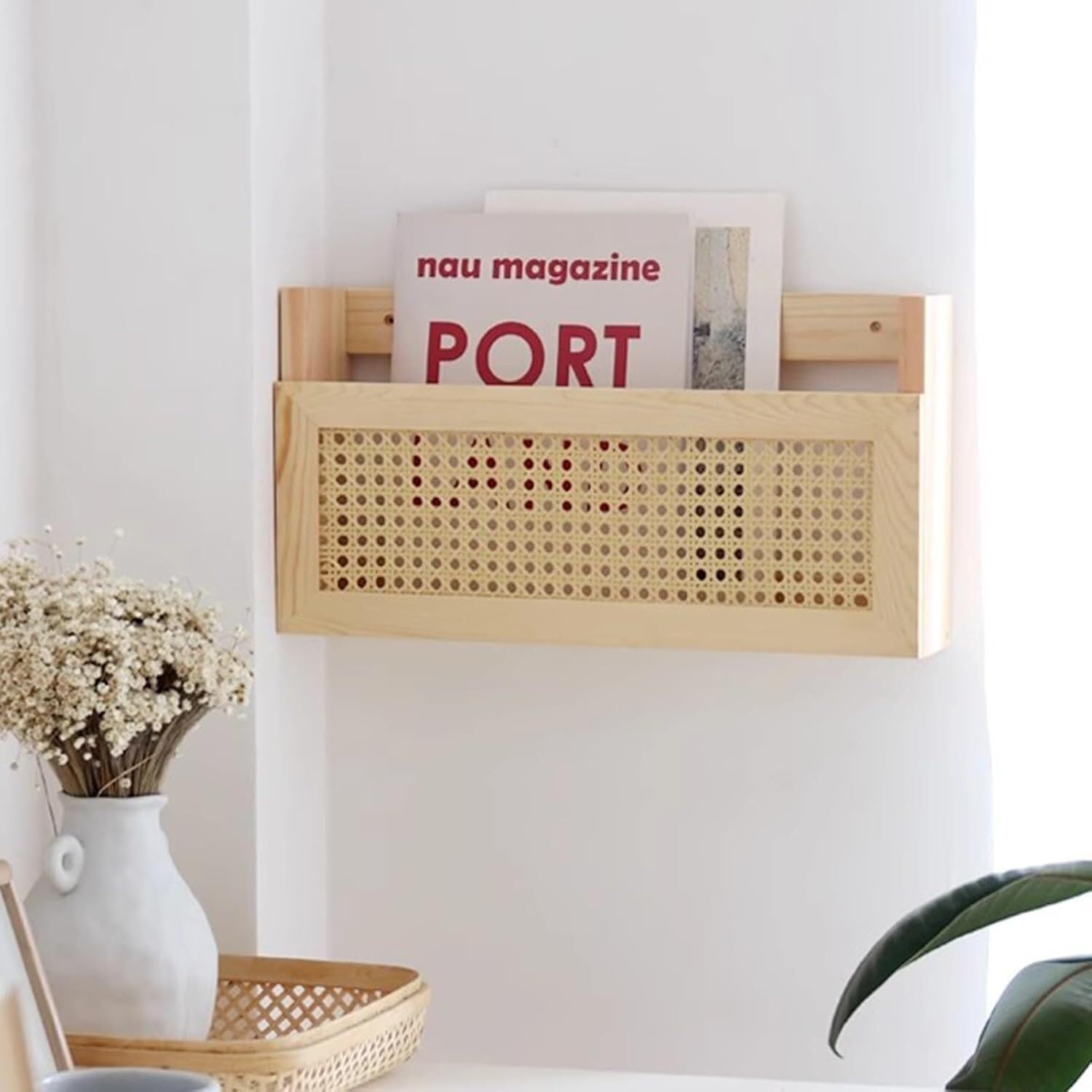 Porte-revues en bois et organiseur de courrier mural vintage pour bureau