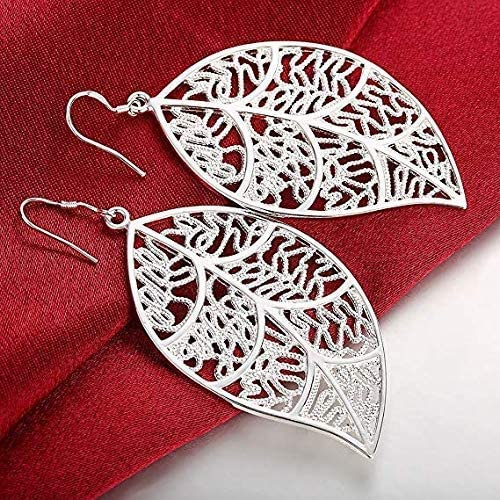 Pendientes de aro de plata 925 con sofisticadas hojas huecas colgantes para mujer 4