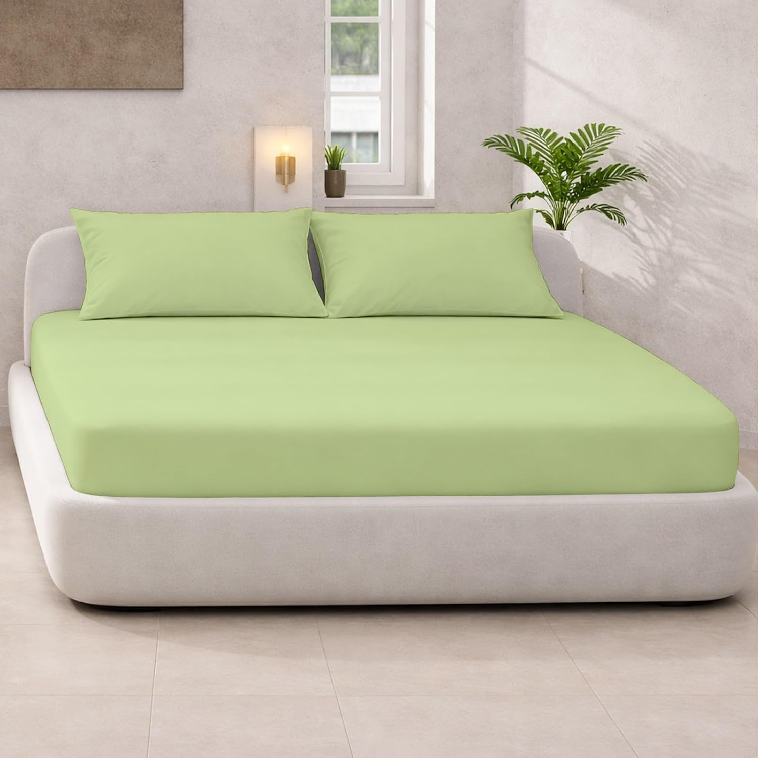 Rajlinen King/California King Waterbed Sheets Set, 100% Microfiber, Fits Up to 16 Inch Deep Pockets, Attached Fitted and Flat Sheets, 4 Piece, Soft, Cooling, Sage Solid