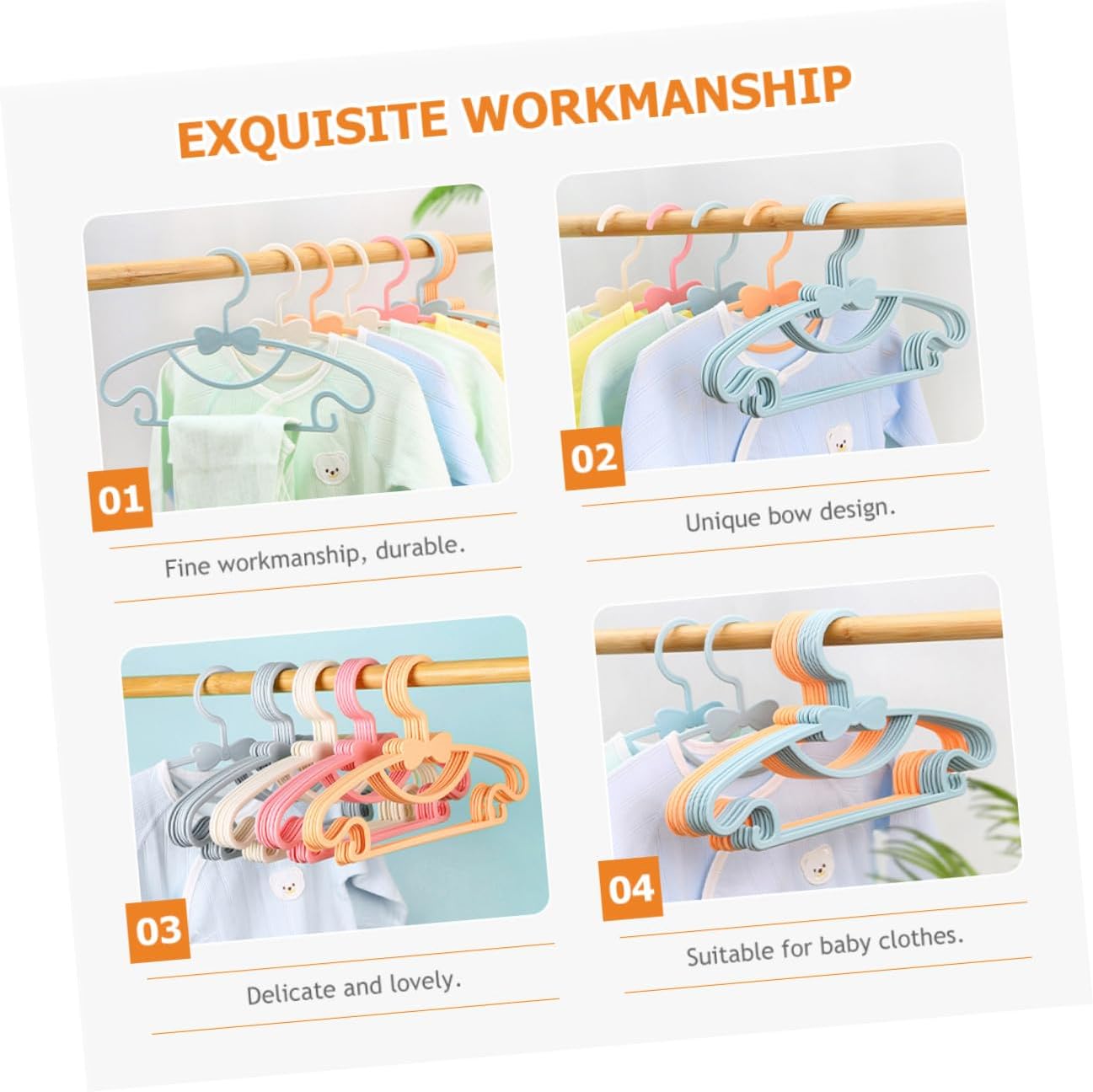 minkissy 100 Pcs Plastic Hangers for Clothes Thickened Bowknot Style for Nursery and Closet Organization Random Color