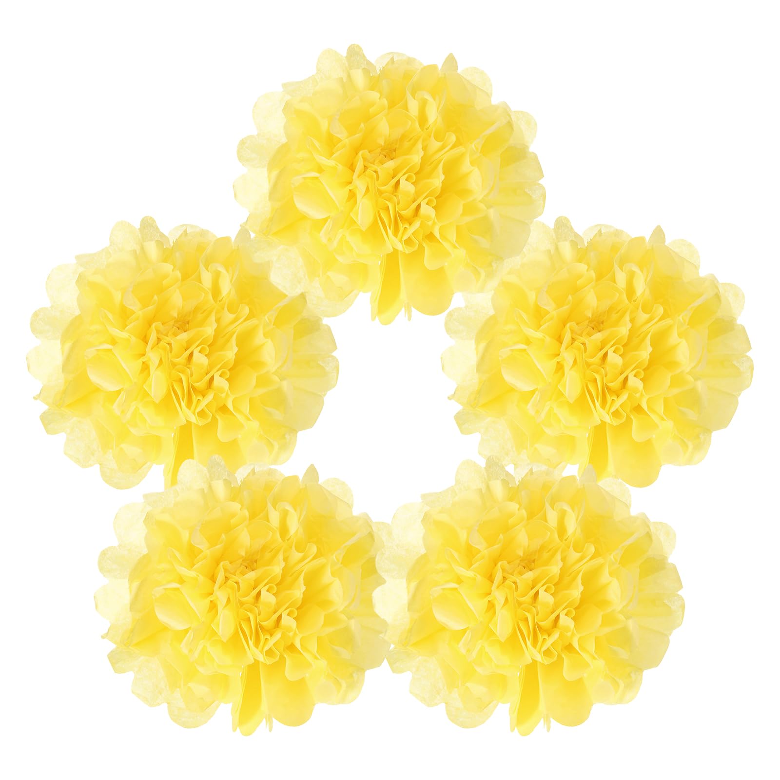 sourcing map 5Pcs Paper Pom Poms, 6 Inch Paper Flowers Tissue Paper Flowers Mexican Paper Flowers for Birthdays Party Wedding Light Yellow