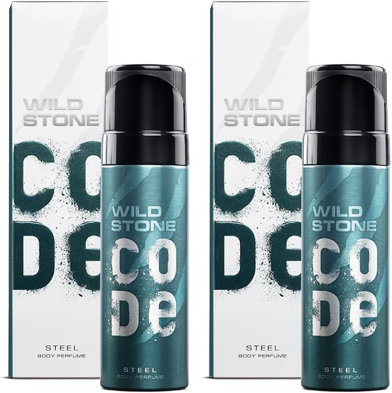 WILD STONE CODE Steel No Gas Body Perfume For Men, Long Lasting Refreshing Fragrance For Office Wear, Pack Of 2 (120Ml Each, Spray)