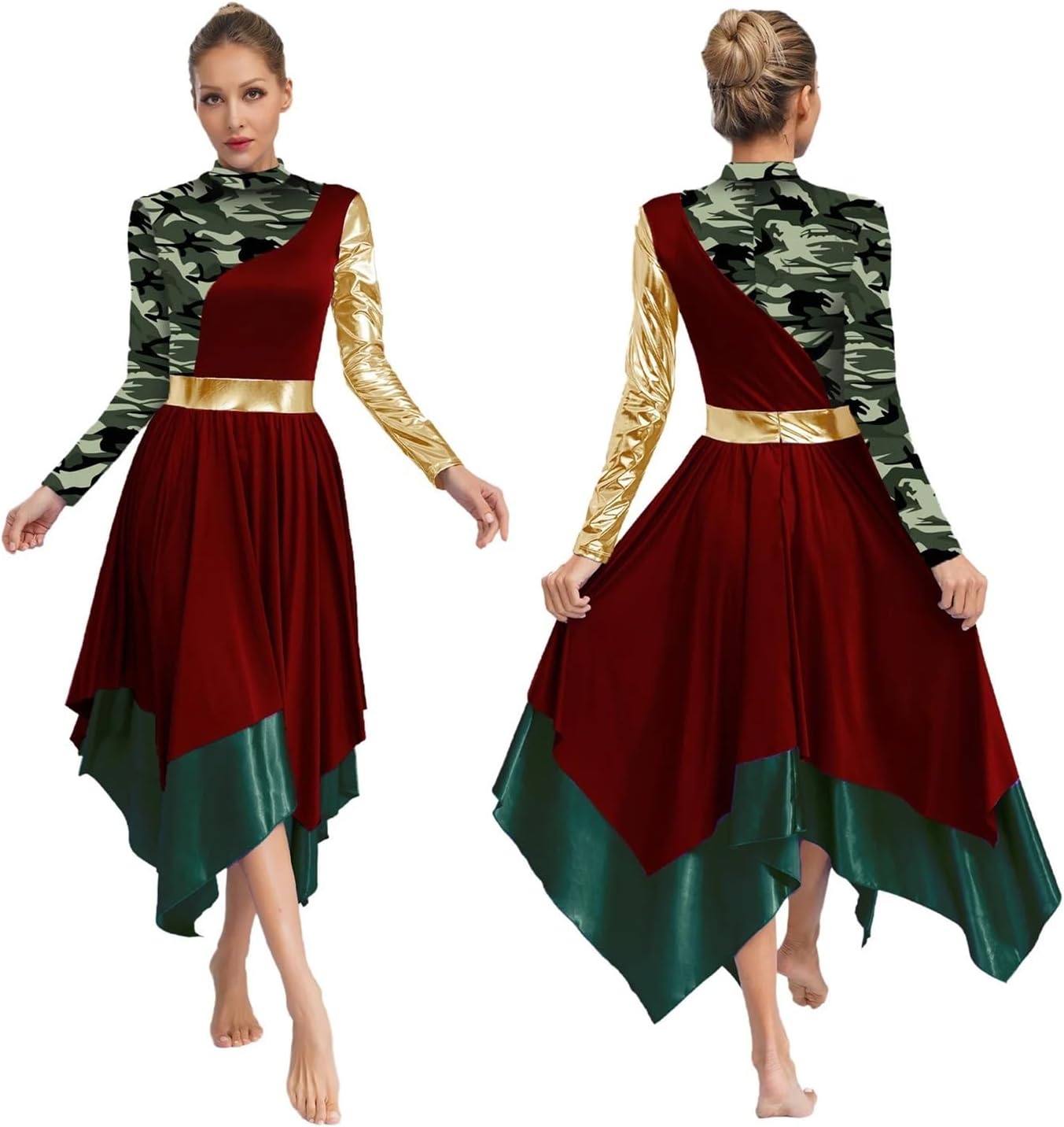 Womens Liturgical Praise Ballet Lyrical Worship Dance Dresses Long Sleeve