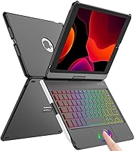 iPad 10.2 Inch Keyboard Case for iPad 9/8/7 Generation, 360° Touchpad Flip Hard Cover Slim Cover, Wireless Bluetooth Keyboard, 7 Backlight, Auto Sleep/Wake, QWERTZ Layout