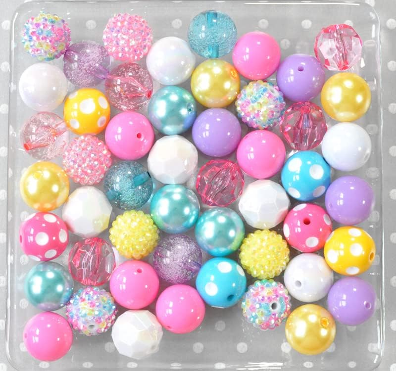 Easter Brights 20mm Chunky Bubblegum Beads 50 Piece Mix Jumbo Plastic Bead Set for Kids Crafts