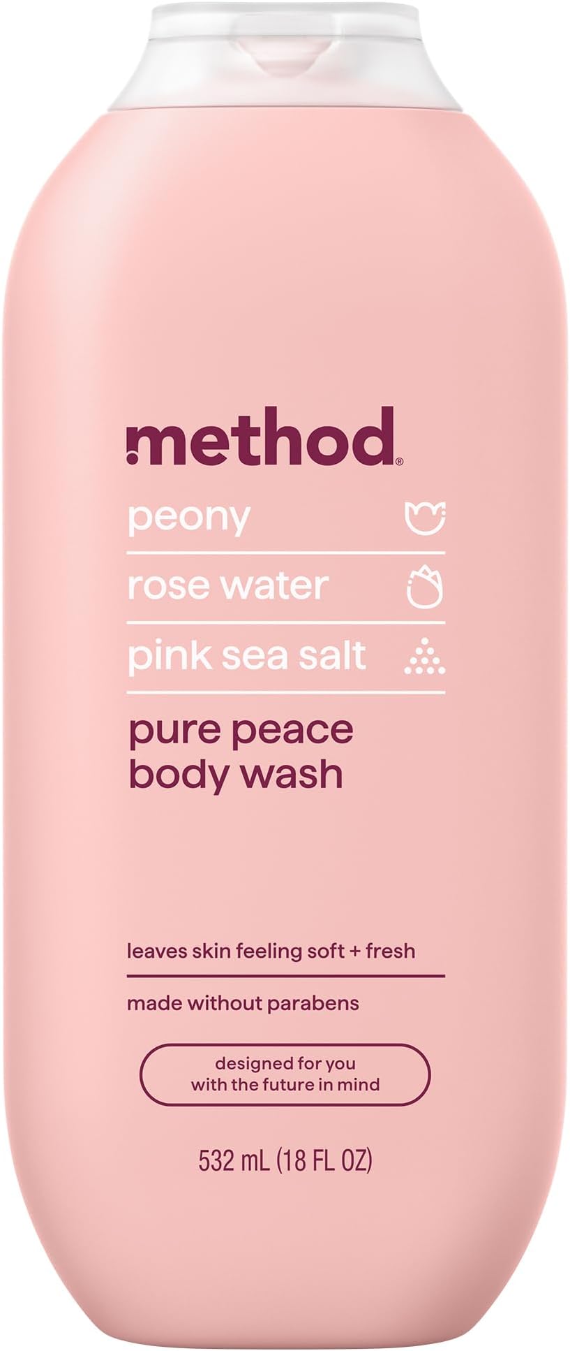 Body Wash, Pure Peace - Leaves Skin Feeling Soft & Moisturized, Made Without Parabens, Notes of Peony, Rose Water & Pink Sea Salt, 18 fl oz
