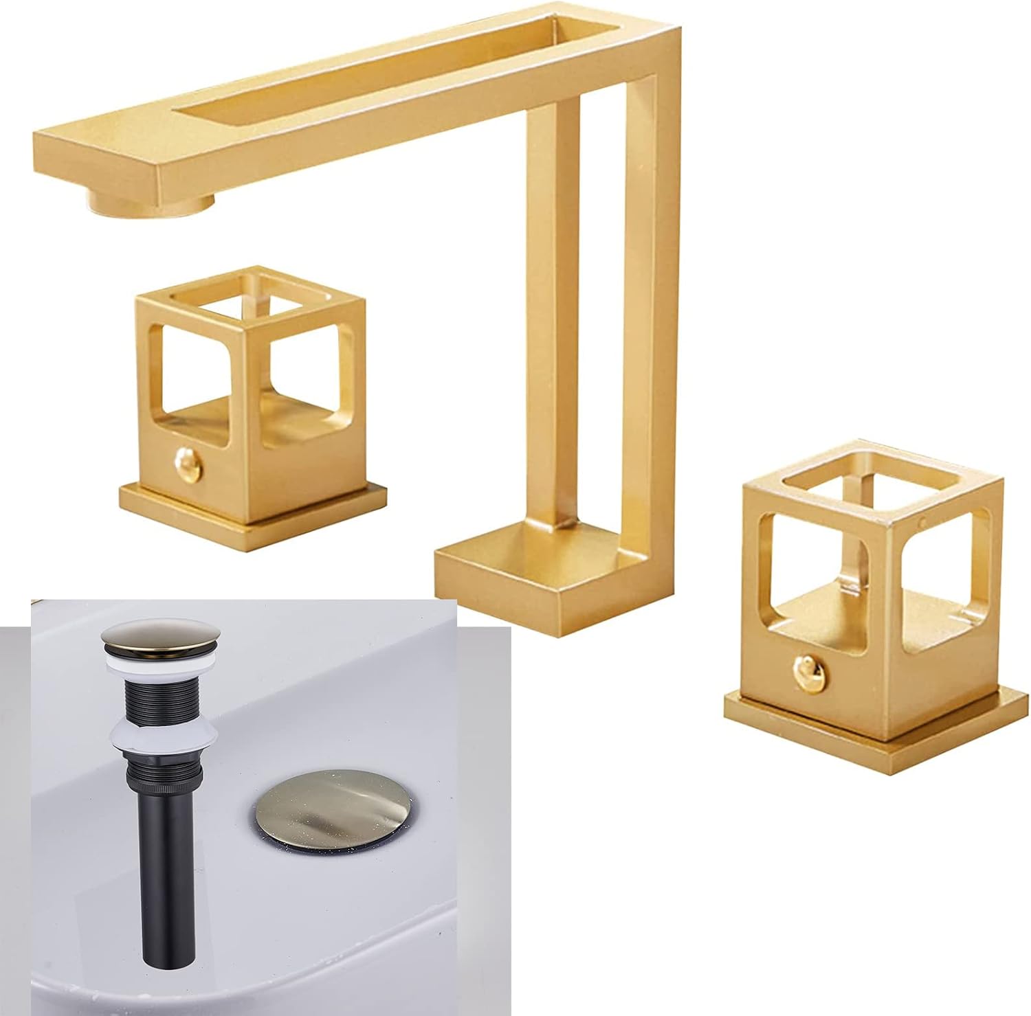 Widespread Bathroom Faucet Gold 8-16 INCH 3 Holes Pop Up Drain Without Overflow Bathroom Vessel Sink