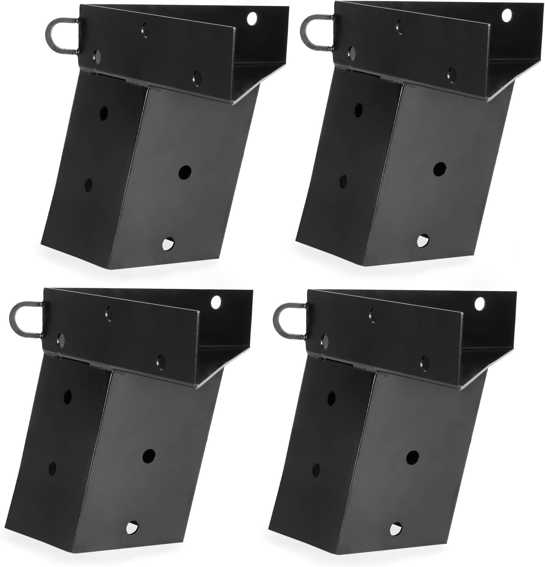Iron Forge Deer Stand Brackets, 4x4 Inch Black Powder Coated Steel Tree Stand Elevator Bracket for Outdoor Hunting Platform, Elevated Deer Blinds, Tower Stands, Box Blinds, 4 Pack Includes Accessories