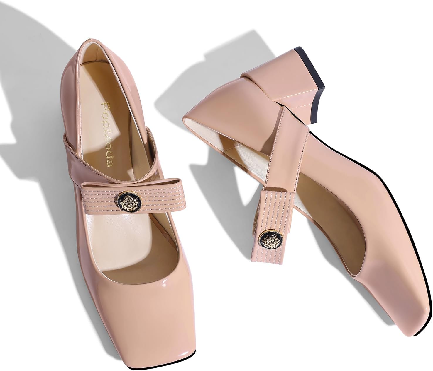 Womens Mary Jane Shoes Pumps Low Heels Closed Squera Toe Chunky Comfortable Dress Shoes Bow Tie Wedding Bride