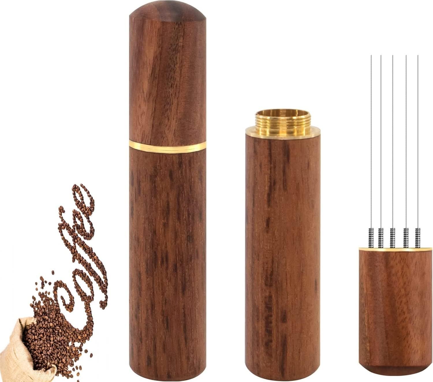 Espresso Coffee Stirrer 5 Needles 0.4mm WDT Espresso Distribution Tools, Natural Wood Handle and Stand (Rosewood)