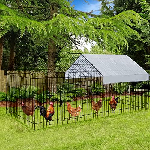 PawGiant Chicken Run 220x102x102cm Chicken Coop Pen for Garden with Cover, Outdoor Metal Portable Chicken Tractor Cage Enclosure Crate Outside, for Small Animals Duck Rabbit Hen
