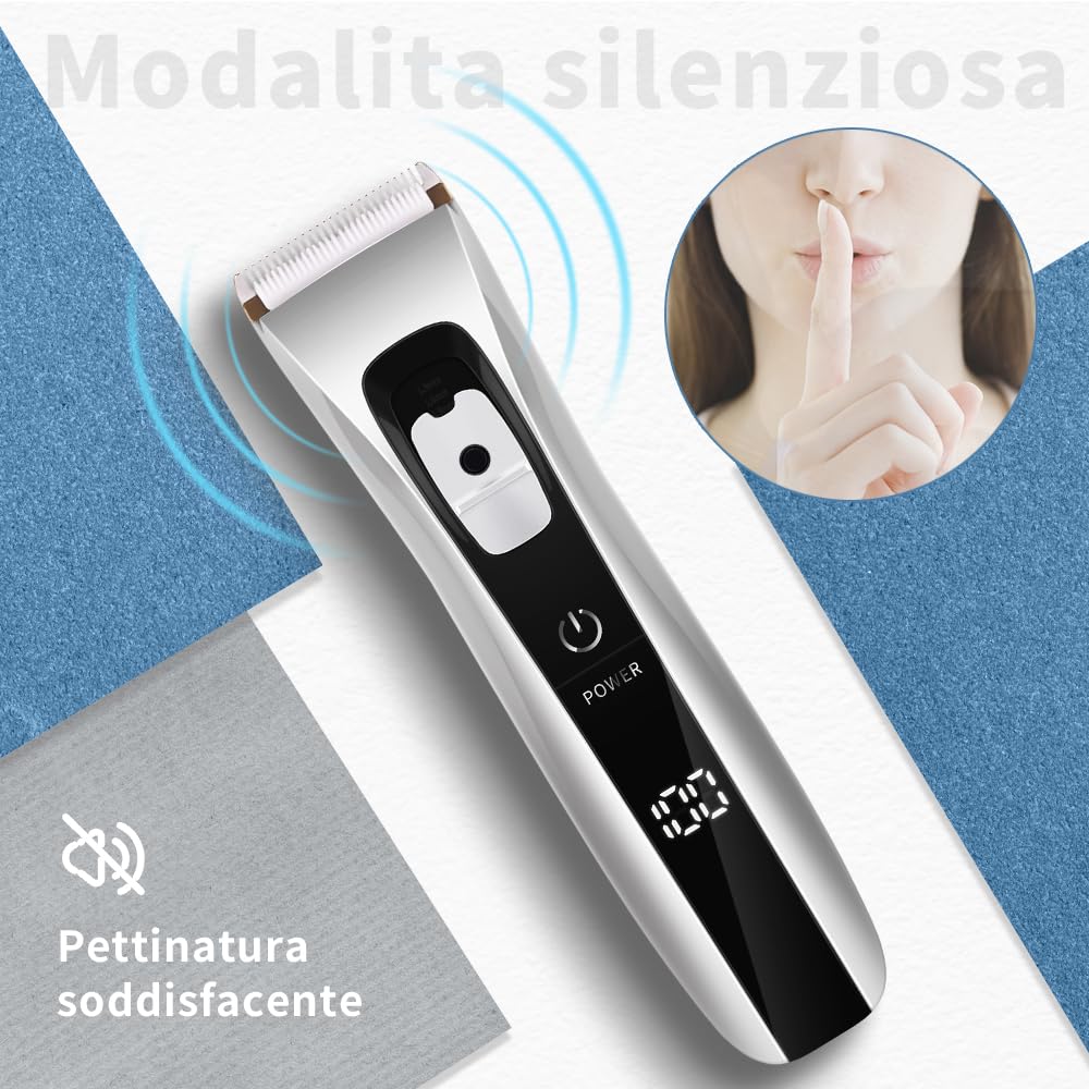 Tagliacapelli Uomo Professionale Regolabarba Elettrico Lama Regolabile Ceramica Titanio con 8 Pettine di Precisione Schermo LCD Impermeabile