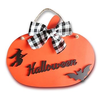 Chalk My Theme Wooden Pumpkin Halloween Quote with Flying Witch and Bat Hanging Halloween Decorations Item| Halloween Ornaments for Gift, Home, Cafe, School, Hotel, and Restaurant-Orange and Black