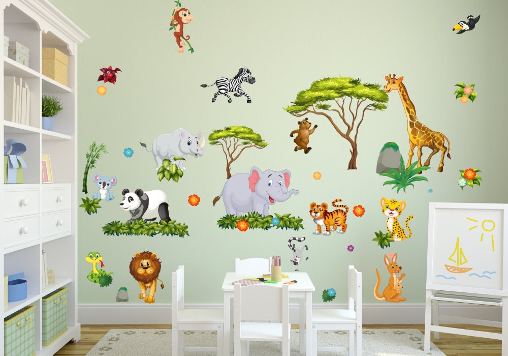 Nikima 060 Adesivi Da Parete Con Animali Della Giungla – Leone, Elefante, Koala, Giraffa – 6 Misure, Made In Germany, Per Cameretta