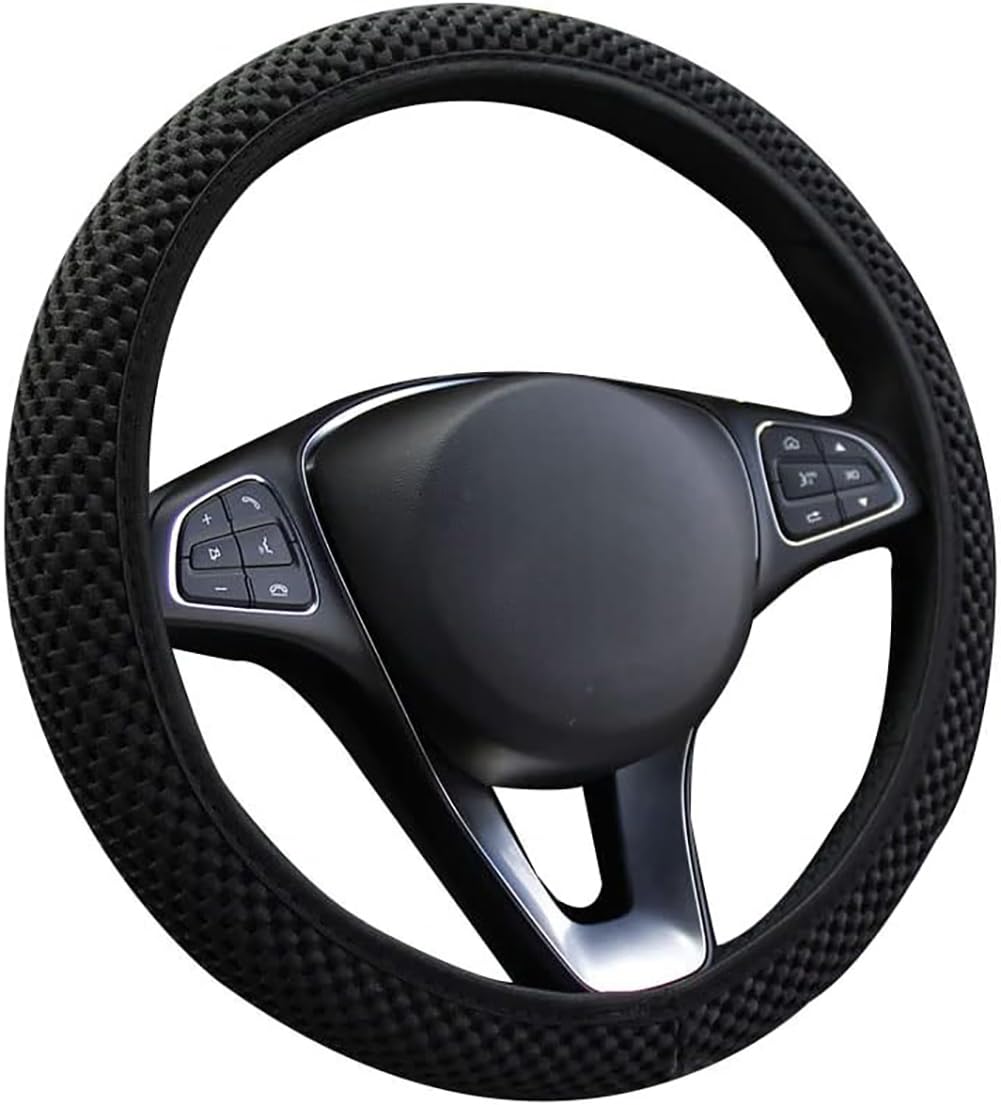 ULHYC Car Steering Wheel Cover, Elastic Stretch Breathable Microfiber Ice Silk, Anti-Slip, Warm in Winter and Cool in Summer Steering Wheel Universal 36-38CM, Fit Most of Cars, Black