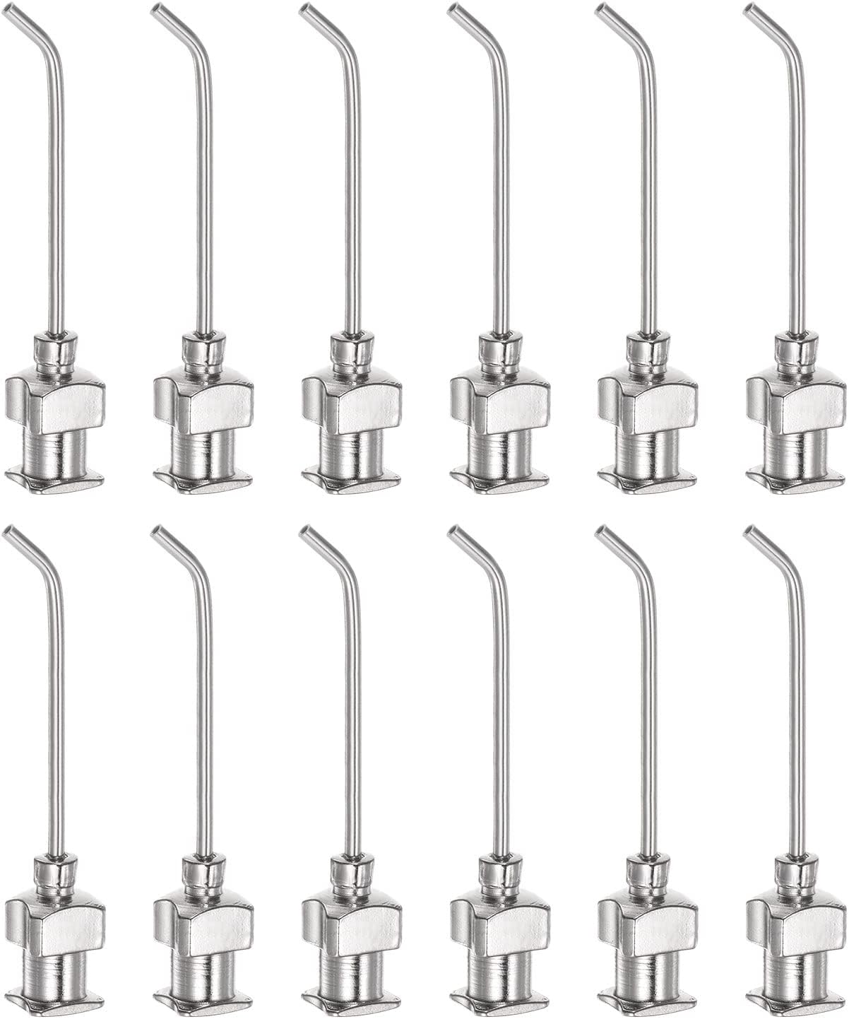 HARFINGTON 12 Pcs 18 Gauge Stainless Steel Dispensing Needles 1 Inch 45 Degree Blunt Tip with Luer Lock Connector for Ink Cartridges, Glue, Syringes, DIY