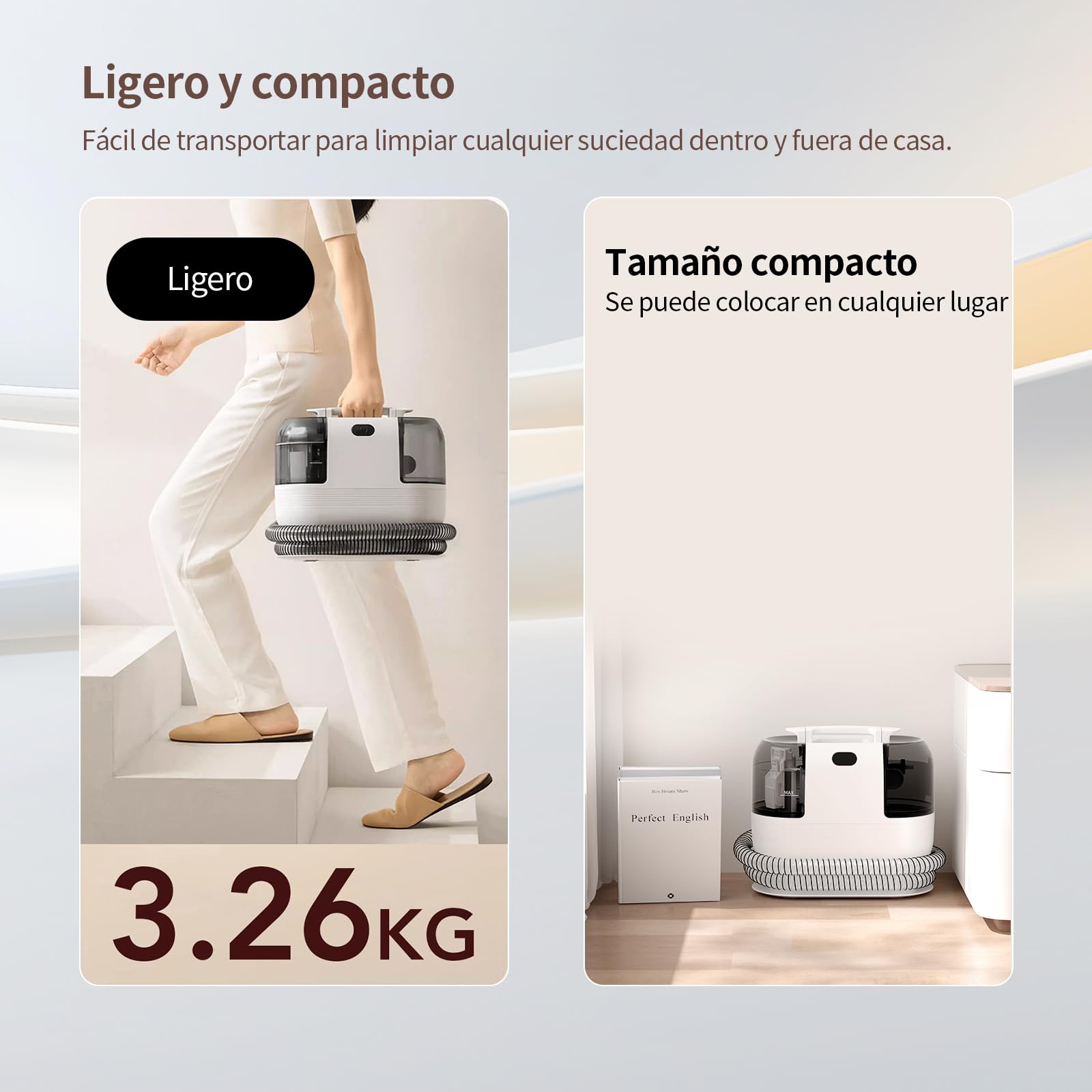 Aspiradora de Agua para Tapicerías, Limpiador Húmedo de Sofás, Alfombras y Colchones, Motor 500W Succión 18kPa, Depósitos Dobles, Cepillos Multiusos para Limpieza Profunda de Manchas en Hogar y Coche