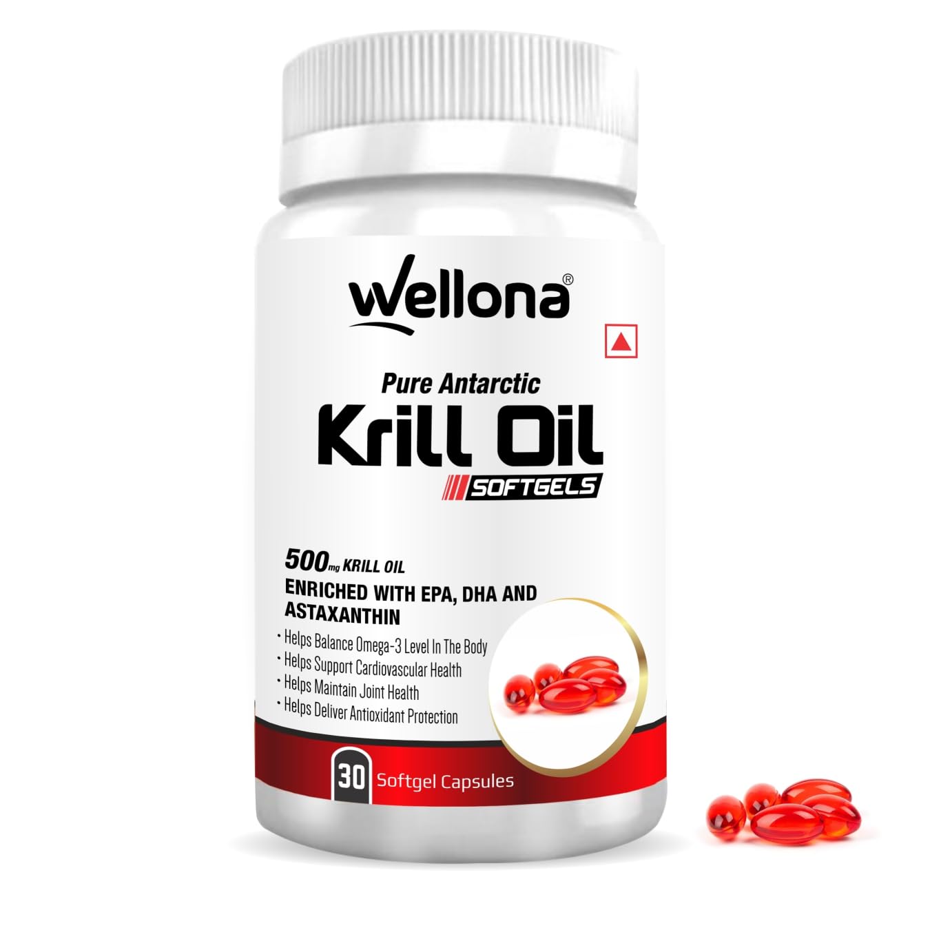 Pure Antarctic Krill Oil 500 mg | 100% Krill Oil Omega 3 Capsule, EPA & DHA with Marine Phospholipids & 2% Astaxanthin for Healthy Heart | 30 Softgels (Pack of 1)