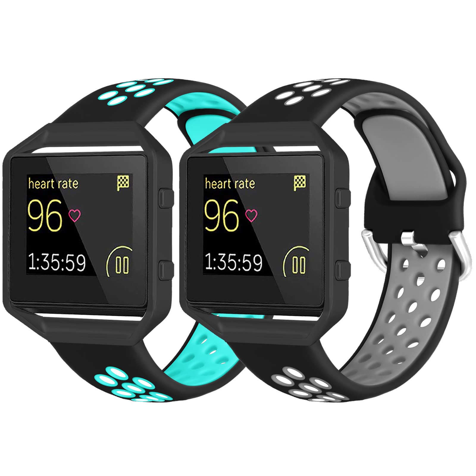 ESeekGo Compatible with Fitbit Blaze Bands for Men Women, 2 Pack Silicone Sport Breathable Replacement Bands with 1 Pack Metal Frame Compatible with Fitbit Blaze Bands for Women Men, Large Small-image-17