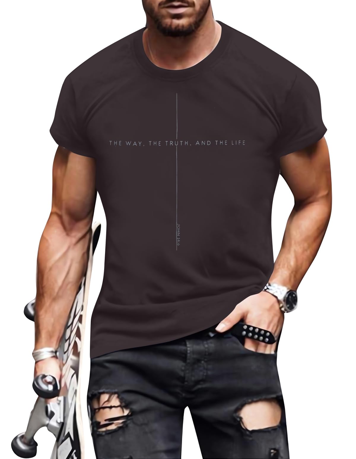 PNORATM Christian Shirt Mens:The Way The Truth The Life Letter Printed Tshirt Jesus Faith Crew Neck Short Sleeve Top
