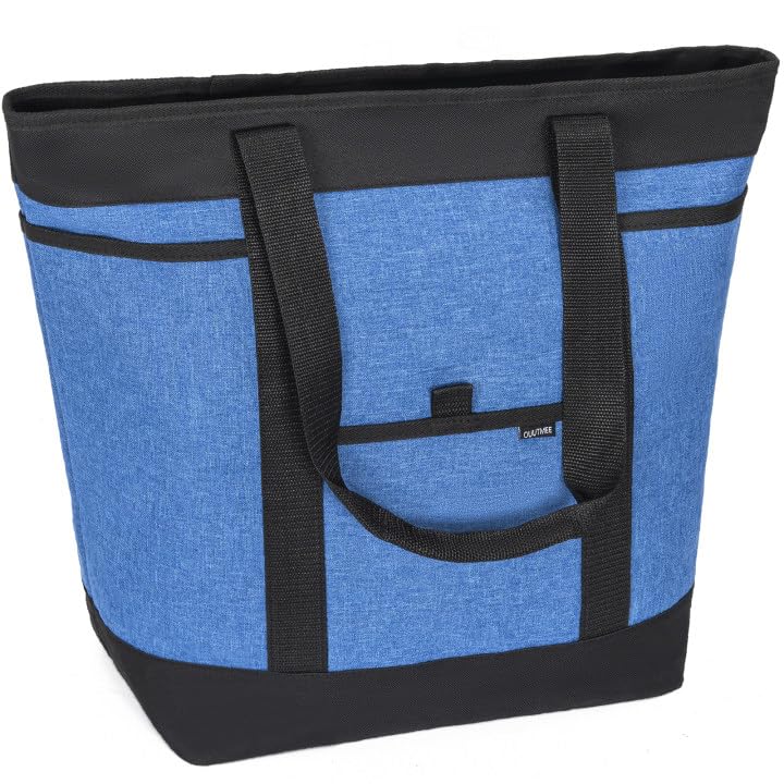 OUUTMEE 40L Large Cooler Bag, Insulated Cooler Tote Bag with Zipper, Reusable Double Deck Shopping Freezer Tote Handle, Large Lunch Bag, for Picnic, Beach, Camping, & Outdoor BBQ