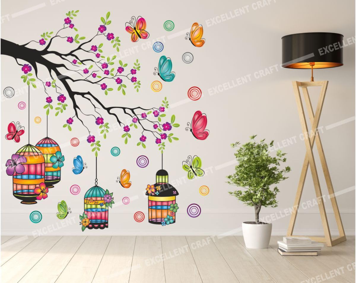 Delight Art Colorful Branches with Cages and Leaf, Flower, Butterfly Design Wall Sticker Size - (74 * 70) cm (B0CJ3TKQ1L) Amazon Price History, Amazon Price Tracker