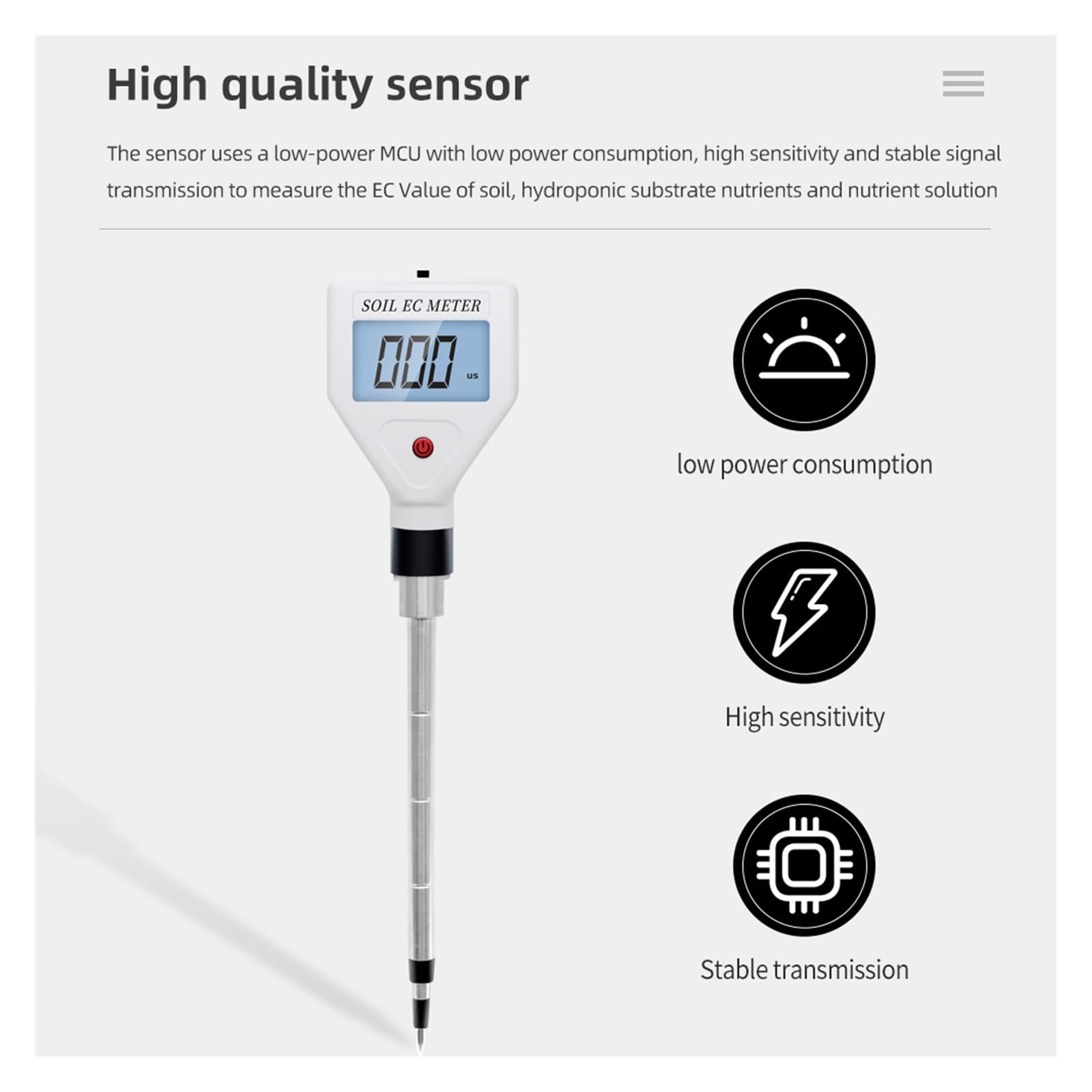 EC-98361 Digitales Bodenmessrät EC-Feuchtigkeits-Säuretester Pflanzenbodentester-Kit Wasserqualitätsmonitor for Blumen-Aquariumwasser