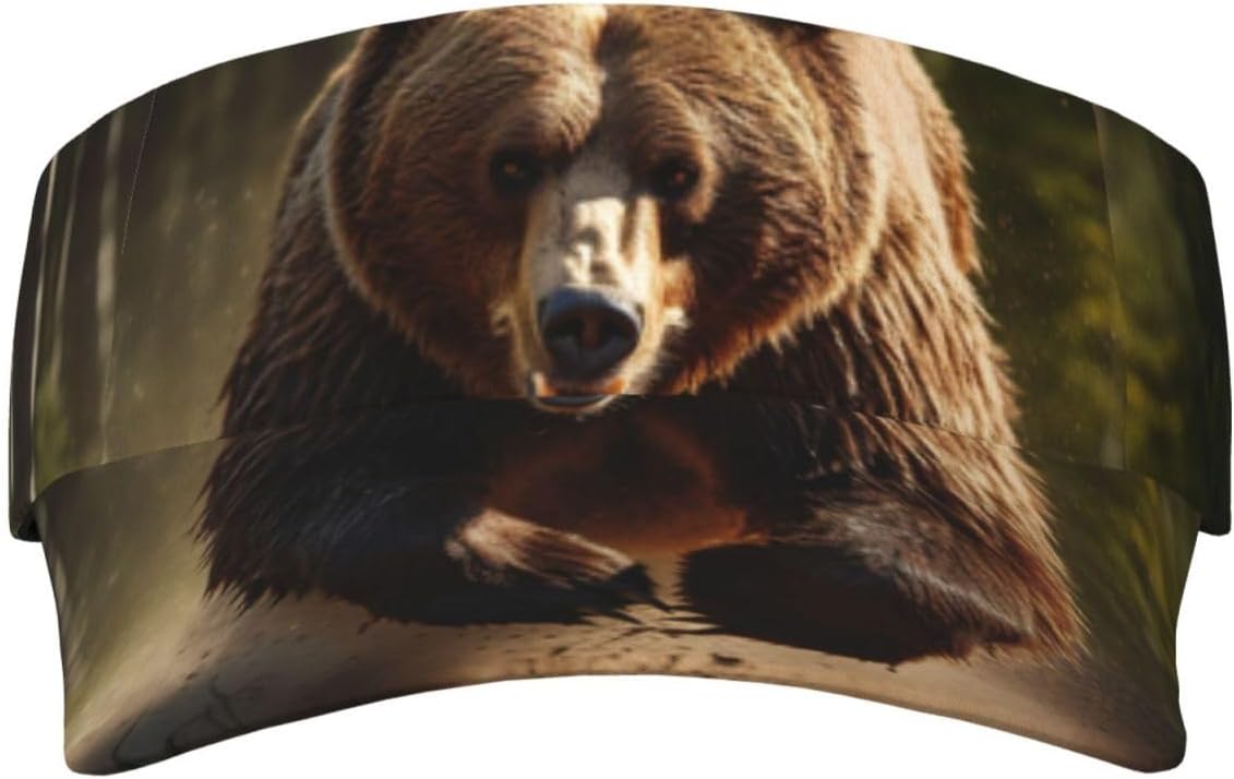 Bear Running1 Print Sports Sun Visor Hats Adjustable Running Golf Tennis Sun Cap for Women Men Black