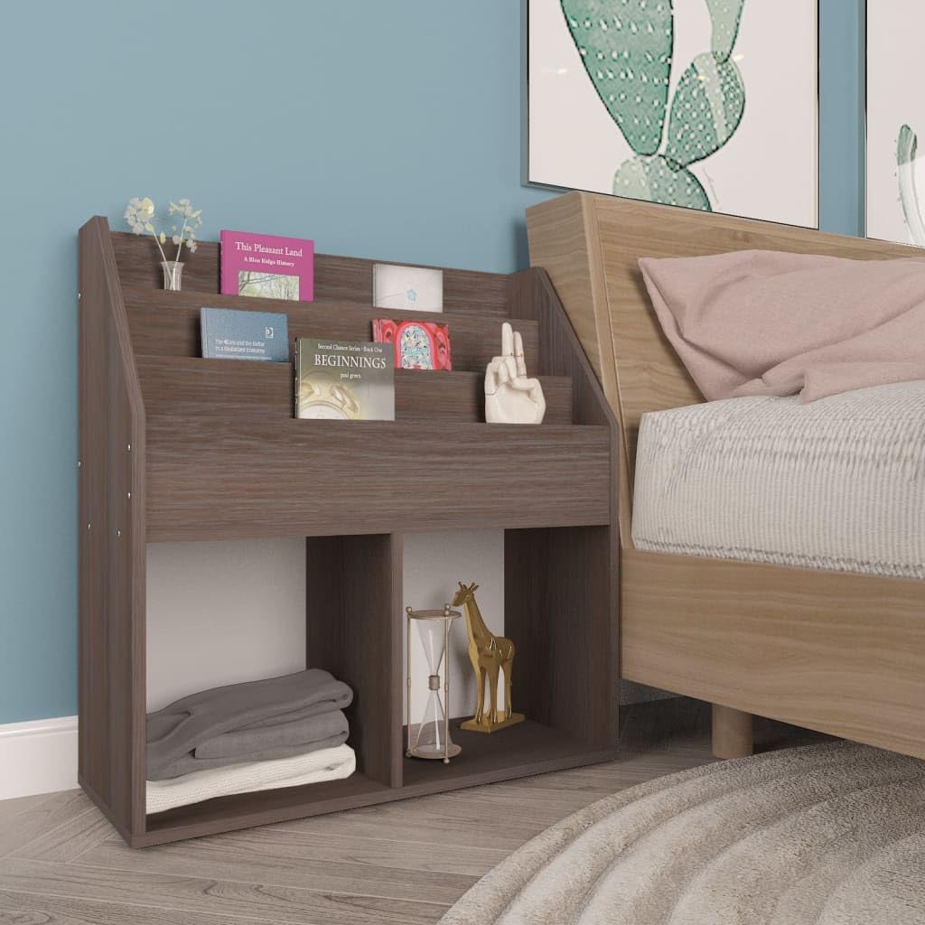 Portariviste Bambino Grigio, Legno d'Ingegneria, 3 Scomparti | Organizer per riviste durevole, 2 scomparti aperti, facile da pulire, organizer per libri per camera da letto