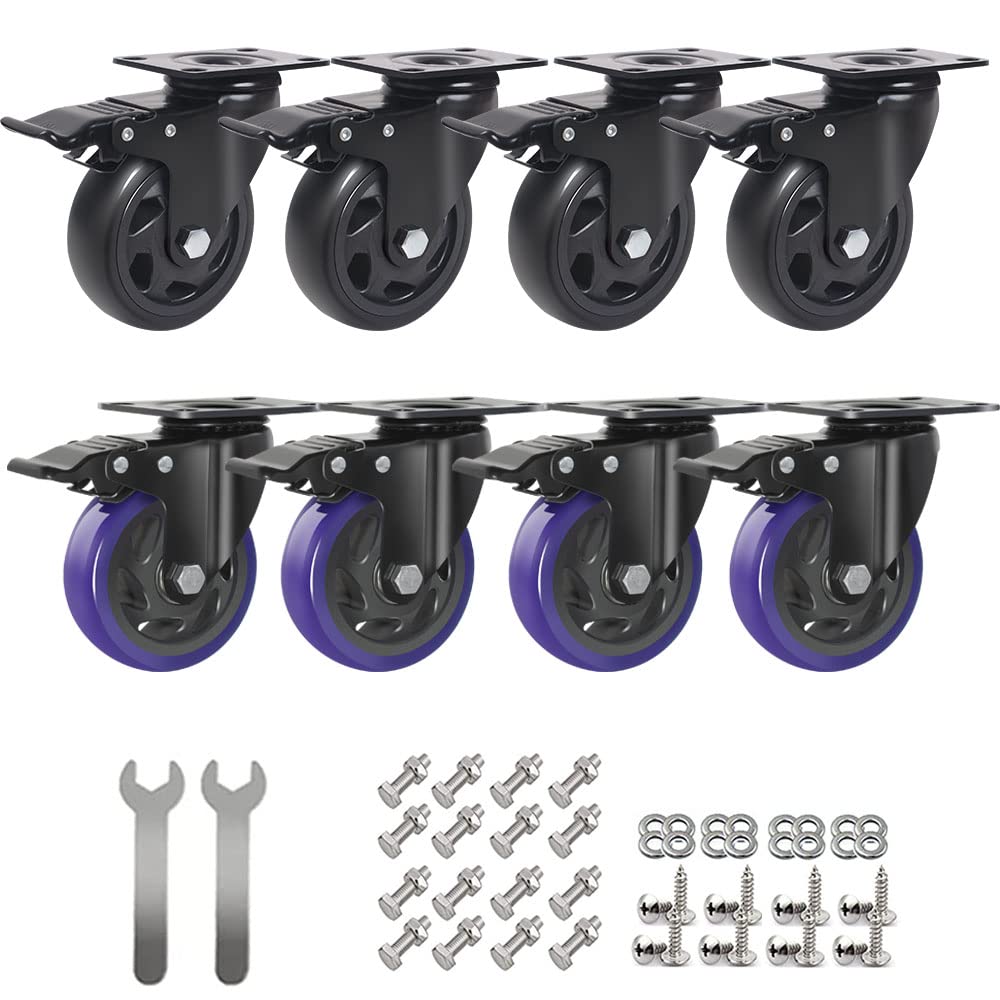 Rubber Casters 8 Pack 2 Inch With Brakes - 600LB Capacity Swivel Wheels ...