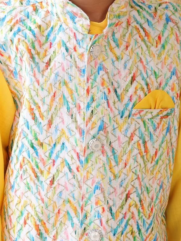 Boys Cotton Printed Gota Work Kurta Pyjama with Jacket Ethnic Wear Set 6