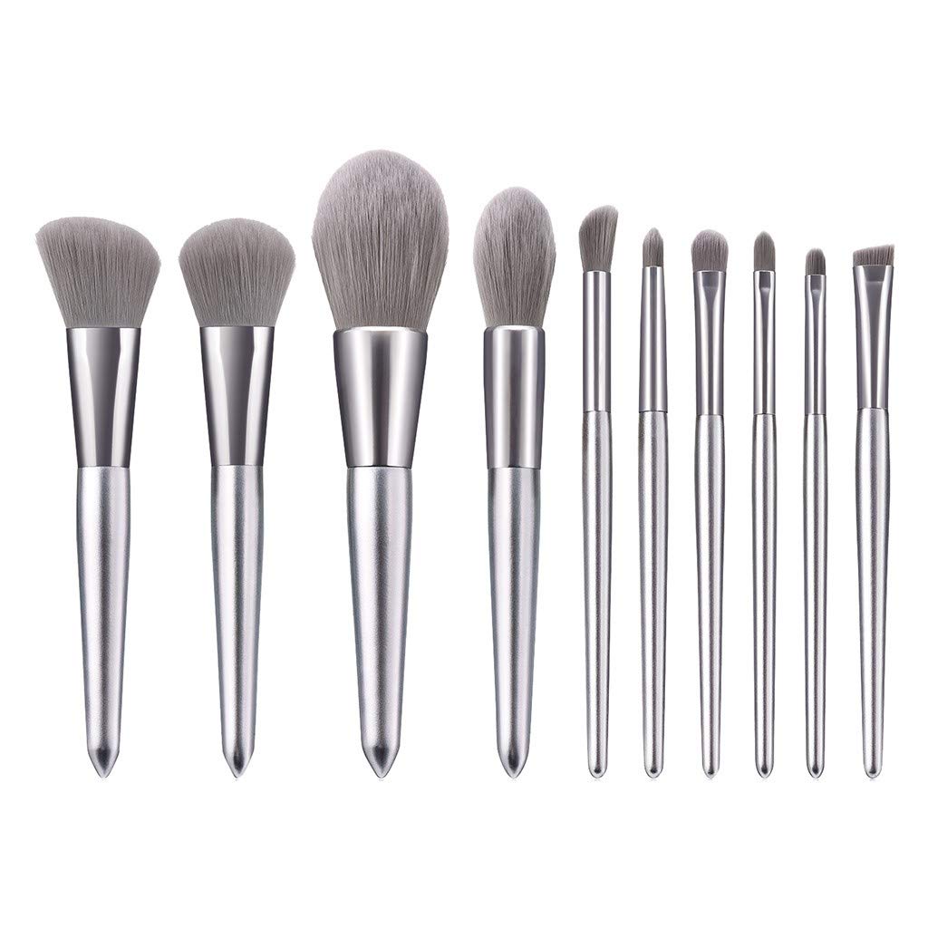 shamrock58 GUJHUI 10Pcs Elegant Silver Microcrystal Blusher Eye Shadow and Makeup Brushes Sets