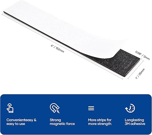 Miniatura 9 de Rammos Tiras magnéticas con respaldo adhesivo, paquete de 3 (cada una de 6 x 1 pulgadas) tiras magnéticas adhesivas extra fuertes y resistentes para