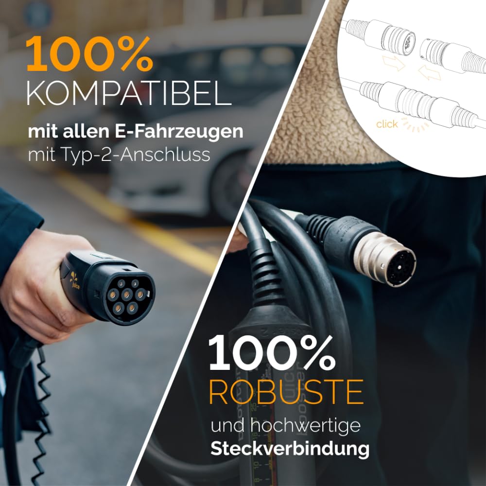 Juice Booster 2 - Mobile Wallbox 22 kW und Typ 2 Ladekabel, Schweizer Design, wetterfest, überfahrbar, einstellbare Ladeleistung, kompatibel mit Allen Industrie- & Haushaltssteckdosen