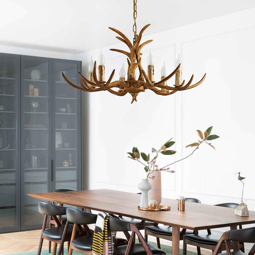 OUKANING Antler - Lámpara de techo, diseño de cuerno de ciervo, 6 luces, estilo vintage, para sala de estar, bar, cafetería, comedor
