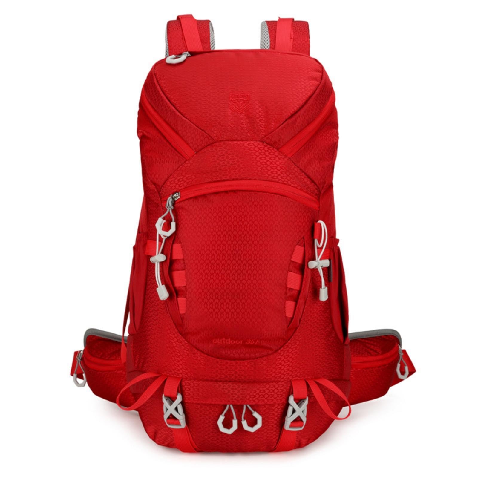 Structured Hiking Backpack Padded Shoulder Straps Water-Repellent Backpack Front Zippered Pocket Outdoor Gear Red-image-22