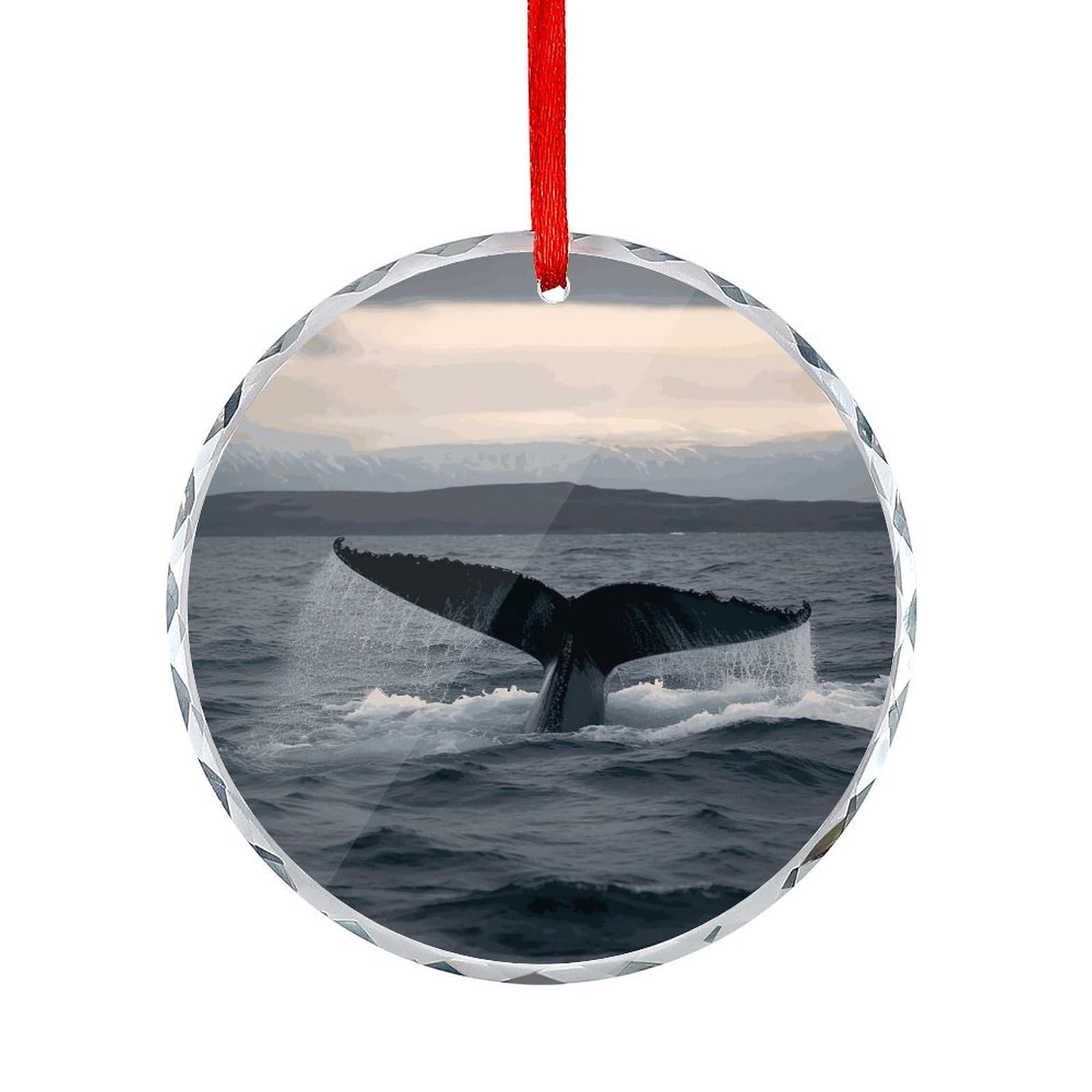 Btcowzrv Style Humpback Whale Tail Ocean Round Ornament Hanging Pendant Decor