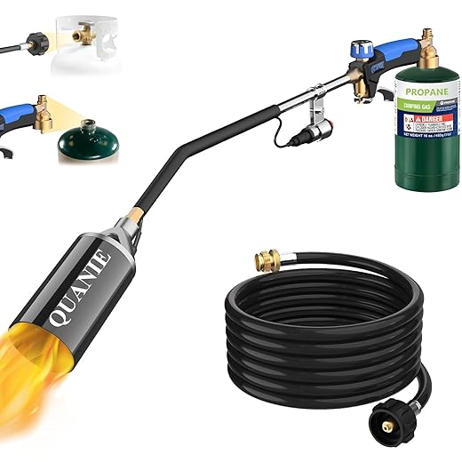 Propane Torch Weed Burner Kit,Weed Torch 1,000,000 BTU Blow Torch with 1lb Propane Cylinder Adapter and 10FT Hose,Flamethrower with Turbo Trigger for Flame Weeding,Roofing, Melting Ice Snow