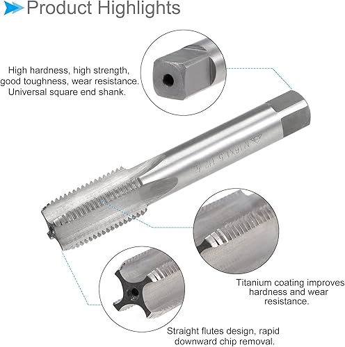 Miniatura 4 de CoCud Grifos de fresado de rosca, rosca métrica M16 x 1.5 H2, máquina de acero de alta velocidad, 4 flautas rectas roscado de tornillo a mano