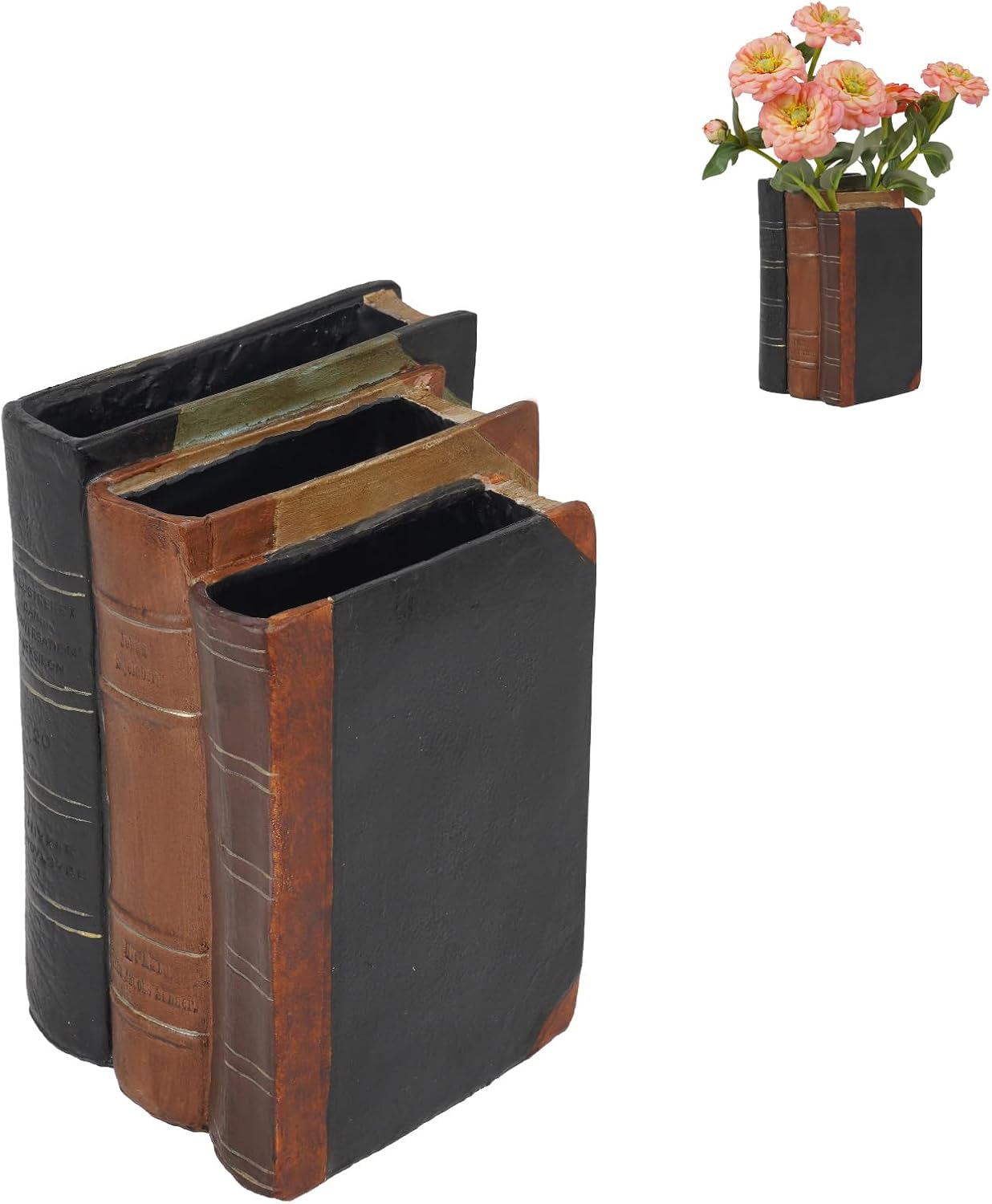 Book Shaped Vase for Flowers - Resin Decorative Vase Classical Fake Books for Bookshelf Bedroom Office Home Décor Gifts for Book Lovers 5.5 * 4.5 * 7.5 Inch Guichifun Classical-vase