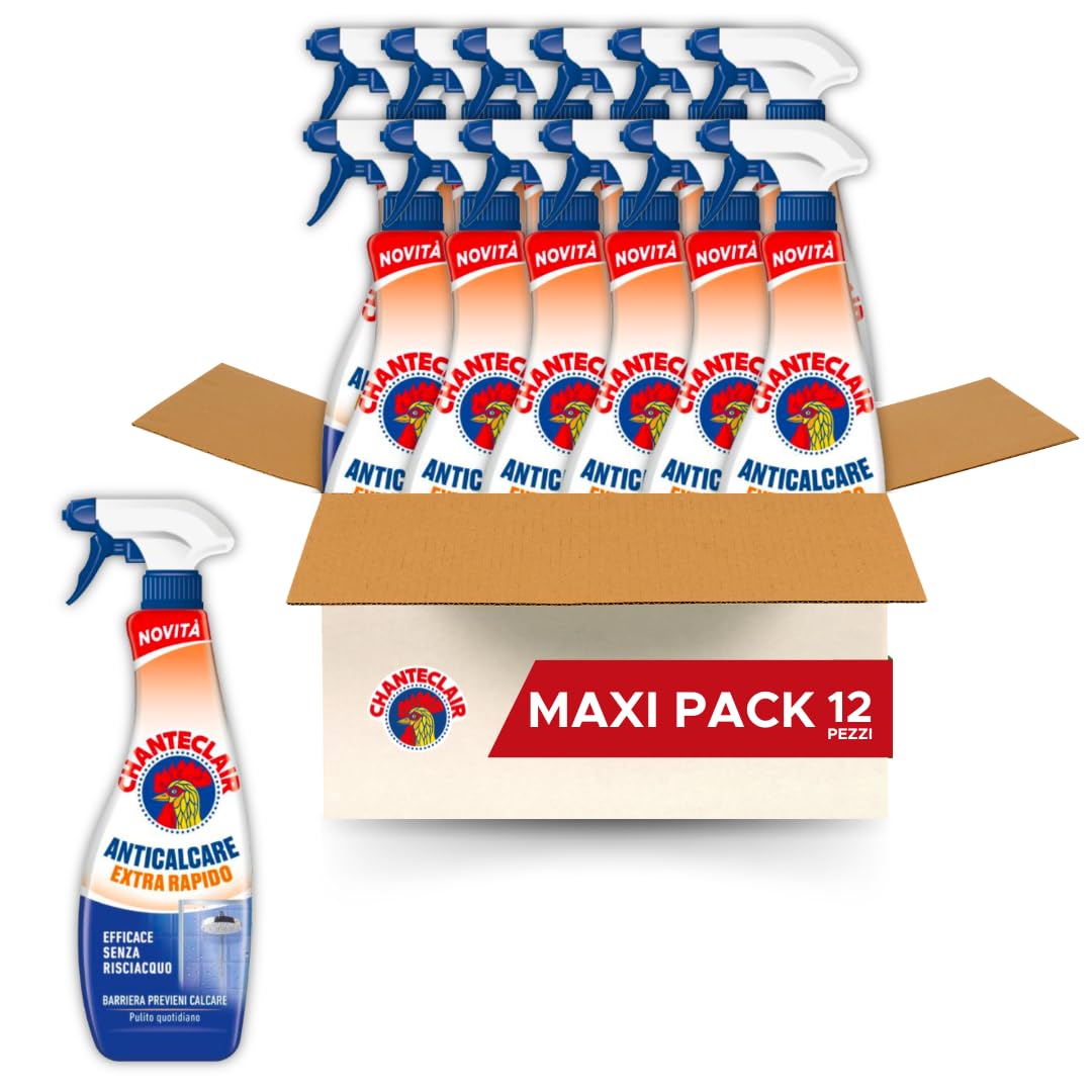 Chanteclair - Anticalcare Universale con Aceto Bianco, Ideale Contro il Calcare su Acciaio, Rubinetti e Ceramica, Forza&Igiene - 12 Flaconi da 625 ml (Scelta Casuale tra Nuovo e Precedente Formato)