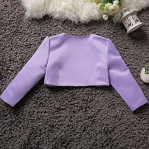 Girls Flower Satin Shrug Bolero Jacket Open Front Cardigan Wedding Evening Dress Cover Up3