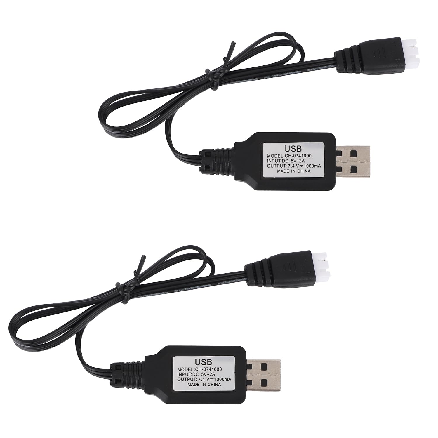BTFO 2pcs 7.4V 1A USB Charge Cable with XH-3P Plug, Premium Cable Compatible with 7.4V 2S Lipo Battery Chargers & RC Car Chargers Suitable for SCX24 Truck Rock Crawler