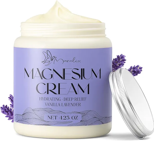 Manelix Magnesium Cream for Sleep - Topical Magnesium for Women, Muscle Relaxation, Calm, Moisturizing with Coconut Oil, Shea Butter & Hyaluronic Acid, 4.23 OZ, Safe for Kids (4.23 Ounce, Lavender)