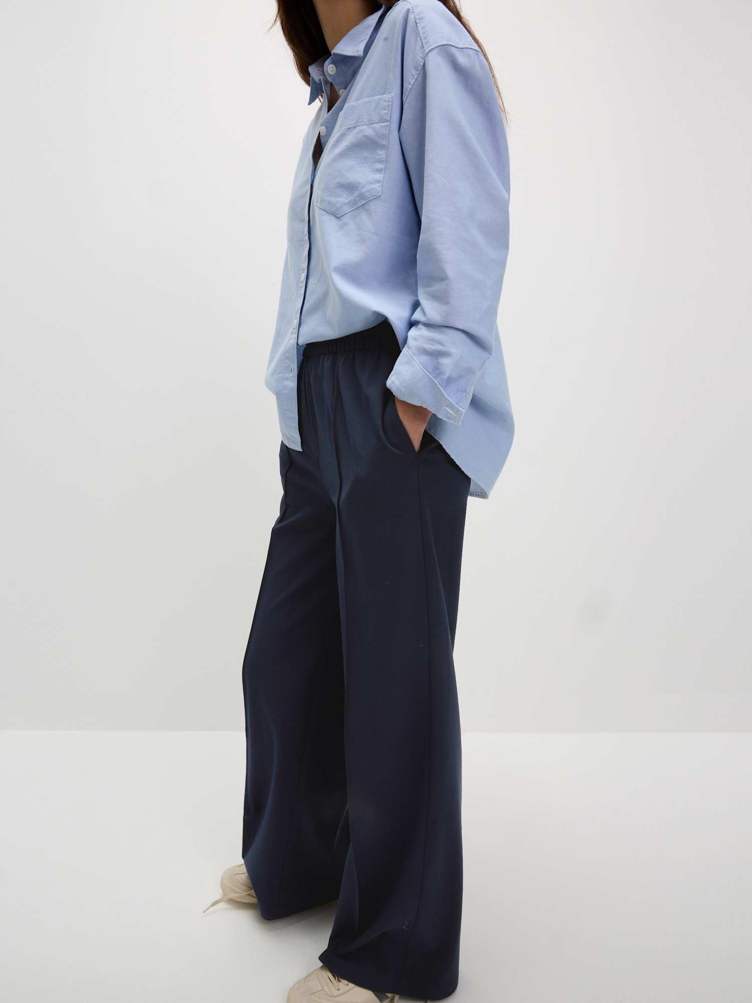 Marks & Spencer Donna a Gamba Larga Pantaloni – Vita Elasticizzata – con Tasche