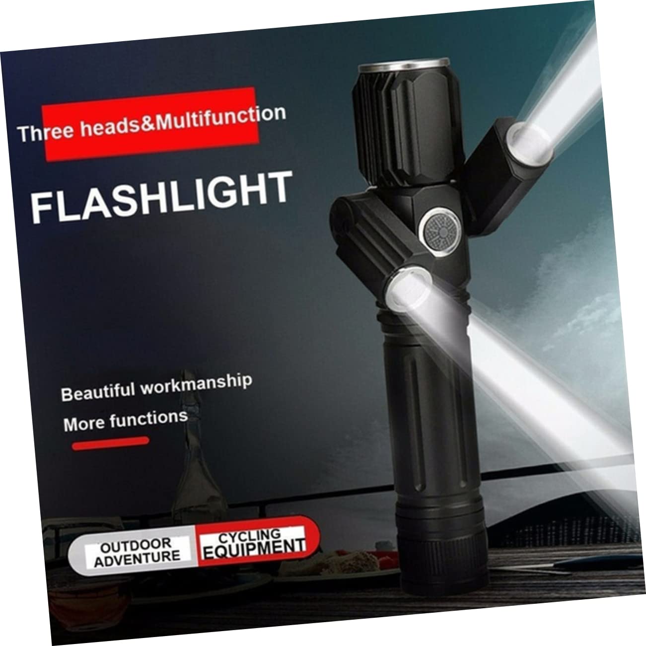 BRIGHTFUFU 3-lamp Head Led Flashlight Aircraft Shape Small USB Rechargeable Front Light Waterproof No Battery