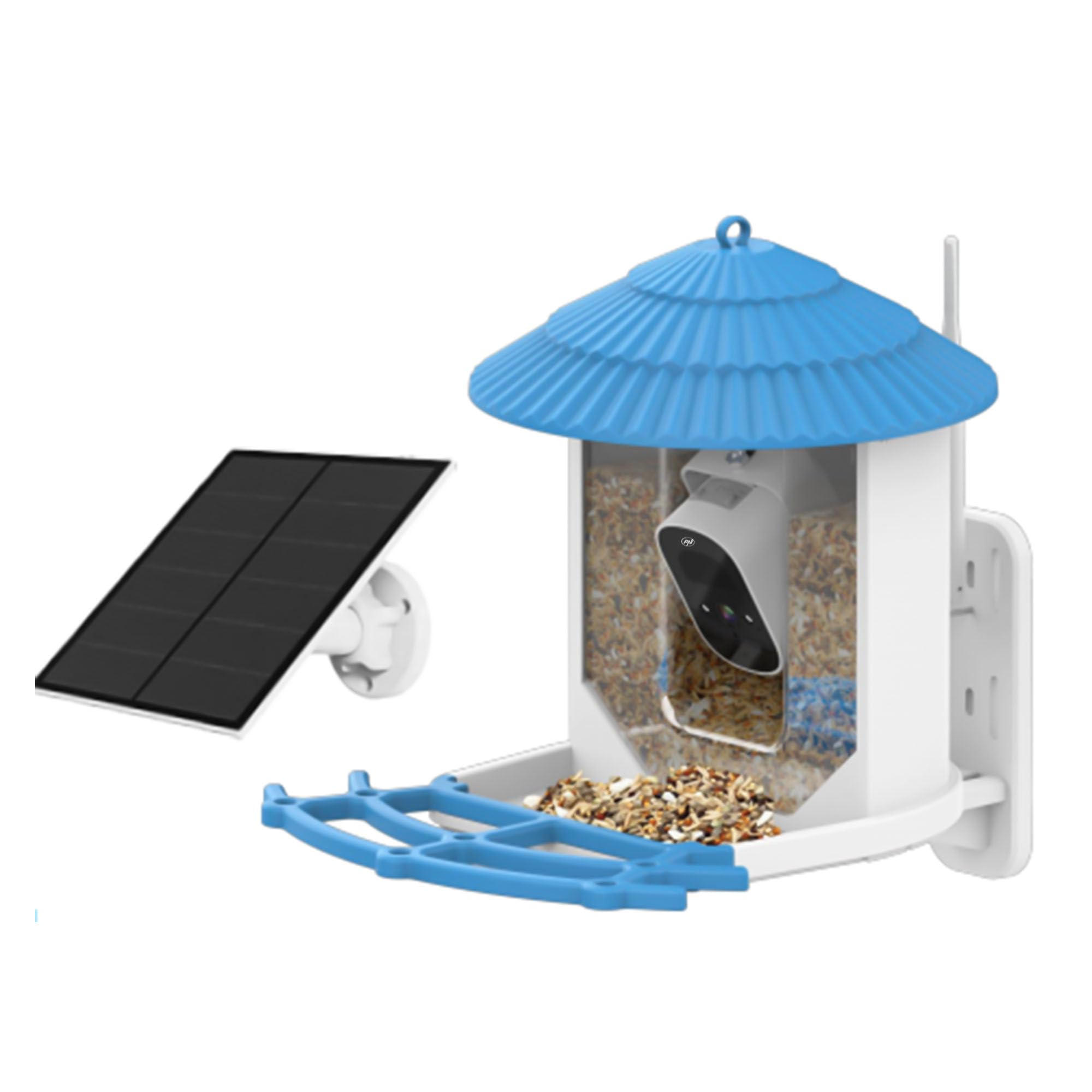 Comedero Inteligente para pájaros PNI MyBird PT035 con cámara Wi-Fi de 4MP y Panel Solar de 3W, depósito de Comida de 2l
