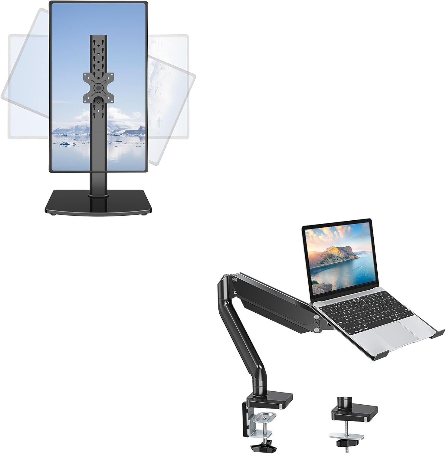 MOUNT PRO Vertical Single Monitor Stand for Max 42 Inch Ultrawide Computer Screen and Laptop Stand Desk Mount