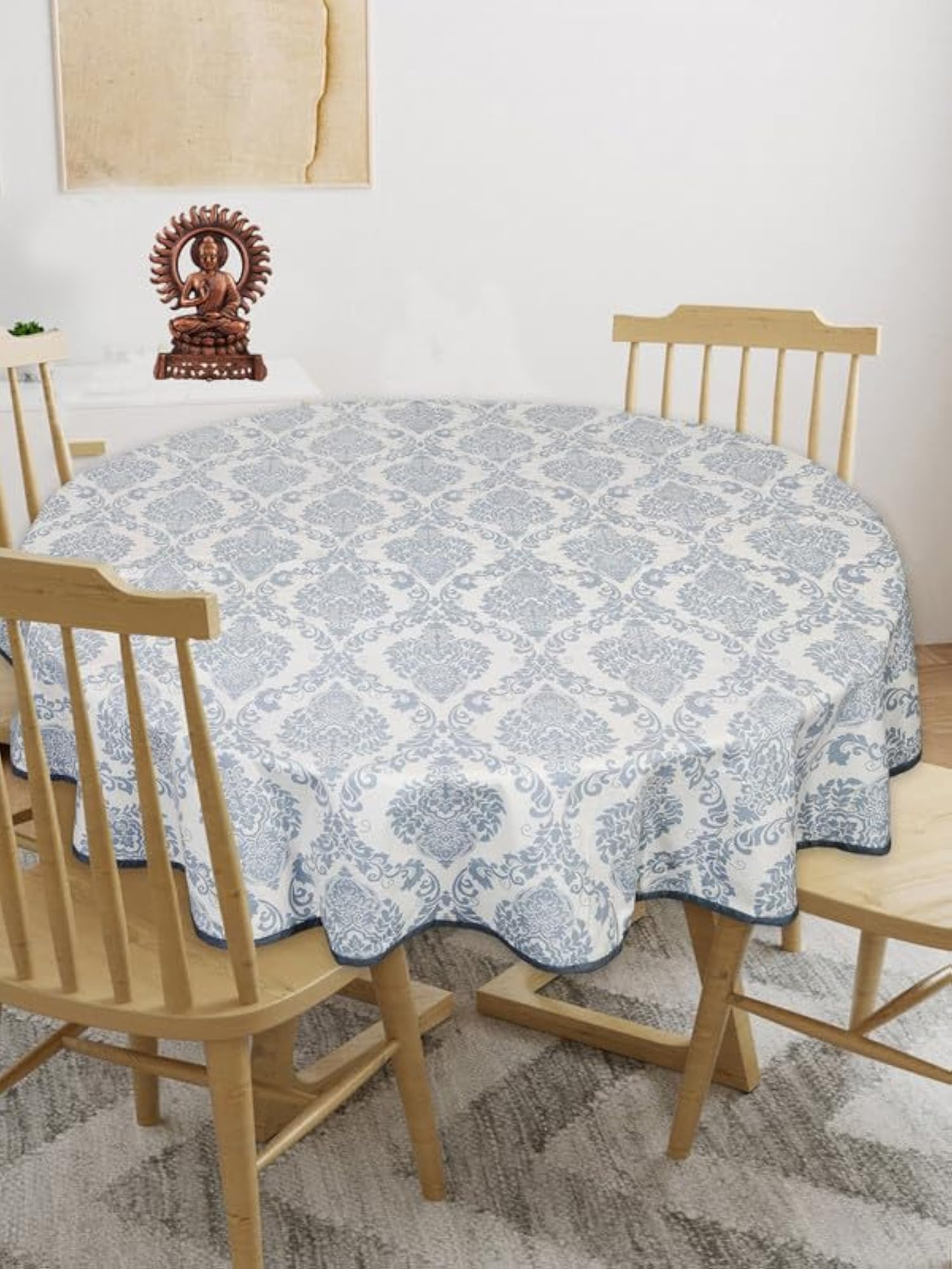 Cotton Dining Table Cover for 4 Seater, Damask Design