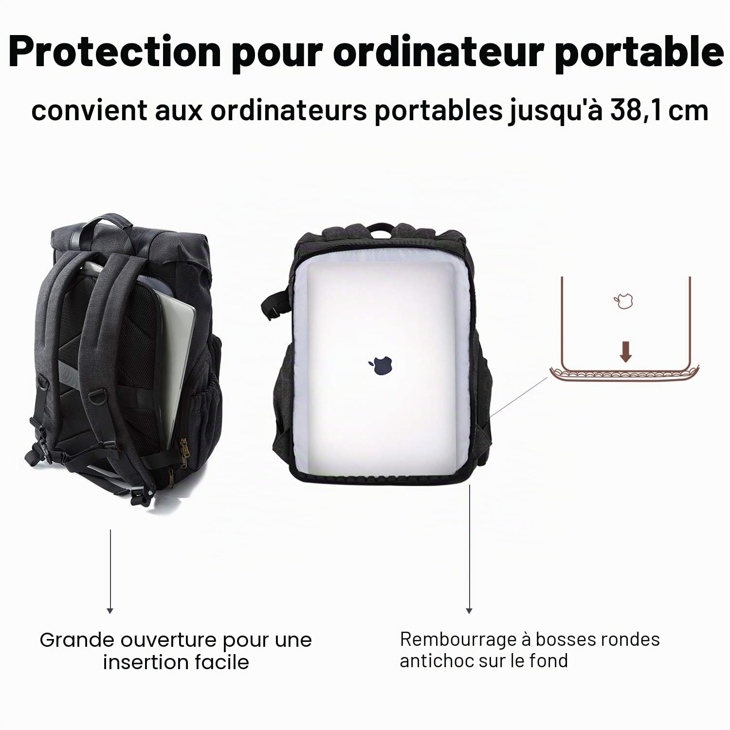 bagsmart Sac à dos pour appareil photo DSLR en toile antivol, Noir , L